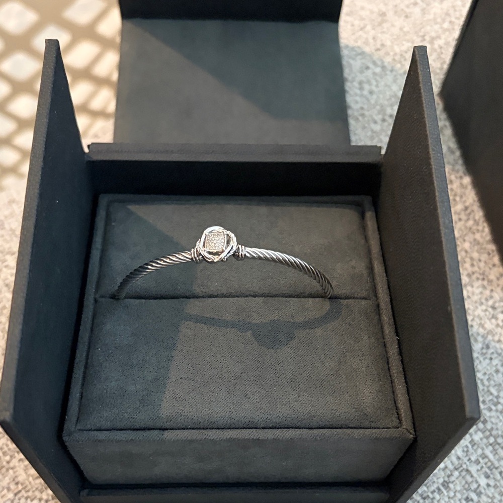 David Yurman Silver Cable Bracelet with Diamond Accent